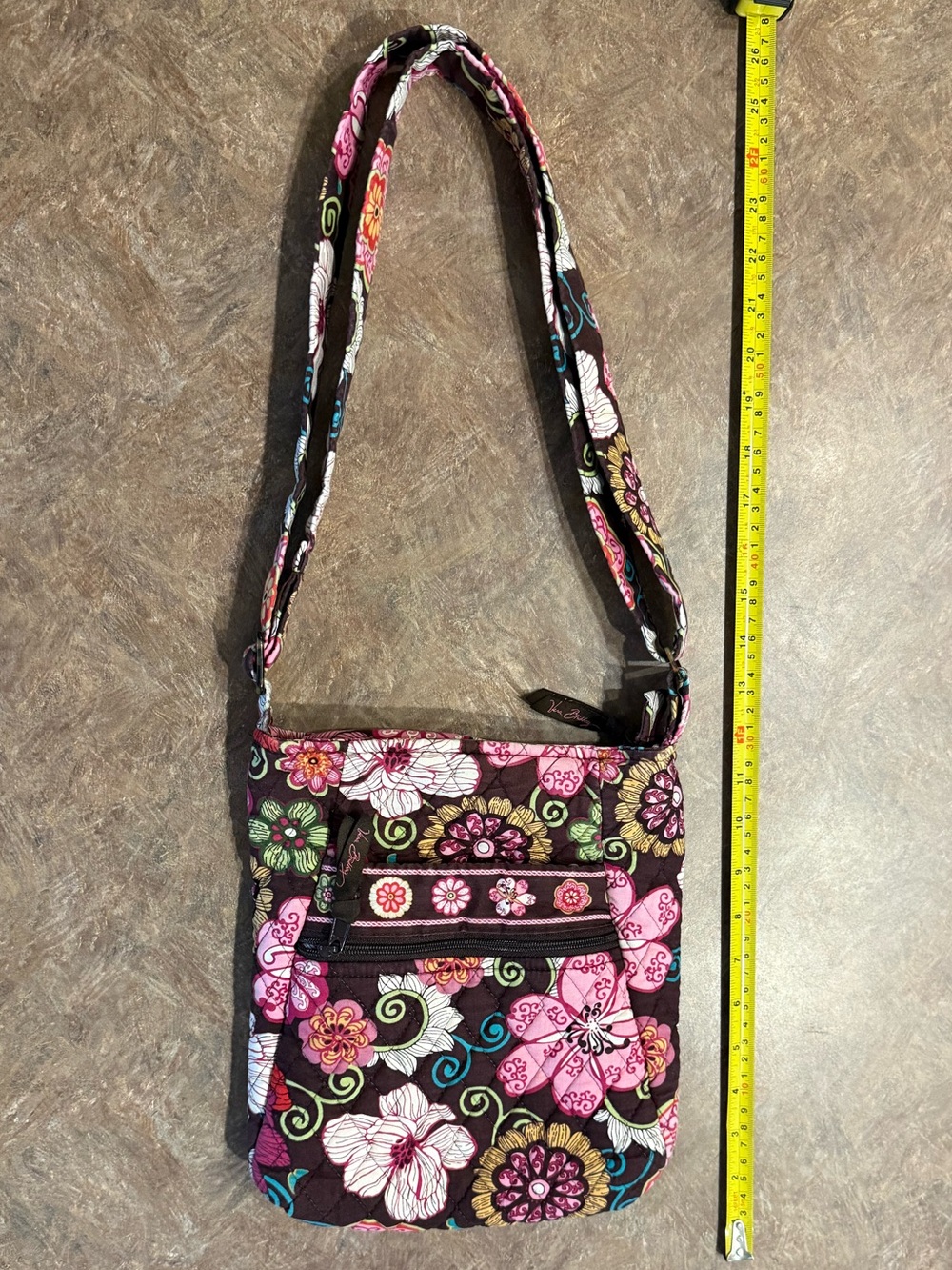 Vintage Vera Bradley Quilted Floral Crossbody Bag - Pink & Brown